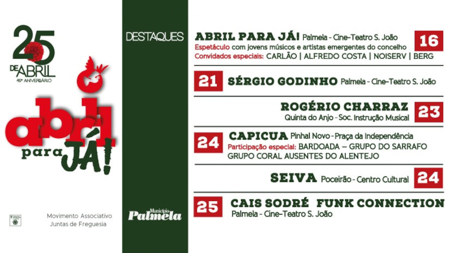 Palmela comemora o 25 de Abril com grandes espetáculos musicais!